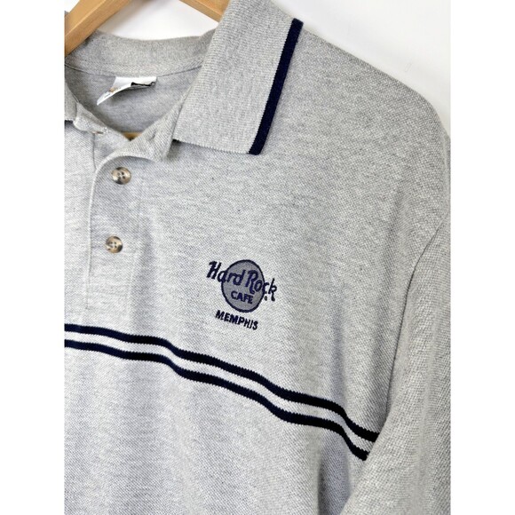 Hard Rock Cafe Memphis Polo Shirt Mens Medium Embroidered Striped Made in USA - Picture 3 of 13